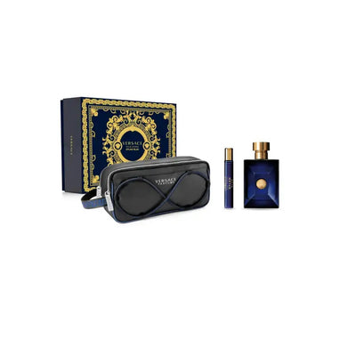 Indulge in Versace's Dylan Blue Eau De Toilette Spray Set - a luxurious 3-piece collection featuring 100ml of the iconic fragrance.