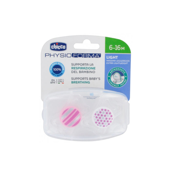 Chicco Physio Light Pink Pacifier for 6-16 Months - Pack of 2