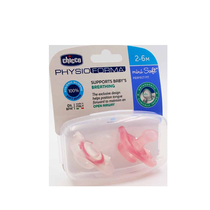 Chicco PhysioForma Mini Soft Silicone Soothers - White & Pink 2 Units