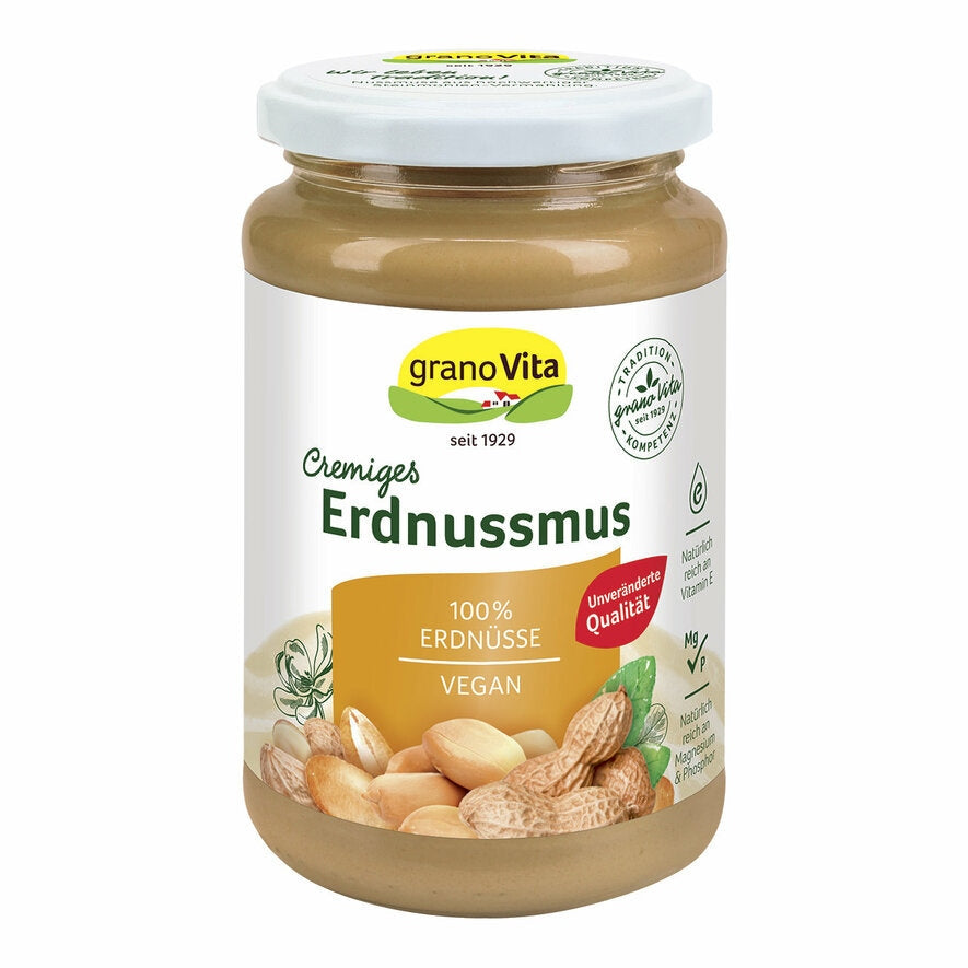 Granovita Erdnussmus Our peanutism is made from freshly roasted peanuts. Wonderfully nutty and pleasantly sweet in taste. Try it! Vegan sweetened exclusively with original sweetness gluten-free yeast free yeast-free lactose-free protein source rich in unsaturated fatty acids with over 90 % roasted peanuts particularly creamy consistency also for refinement from desserts as well as for baking and cooking ideal