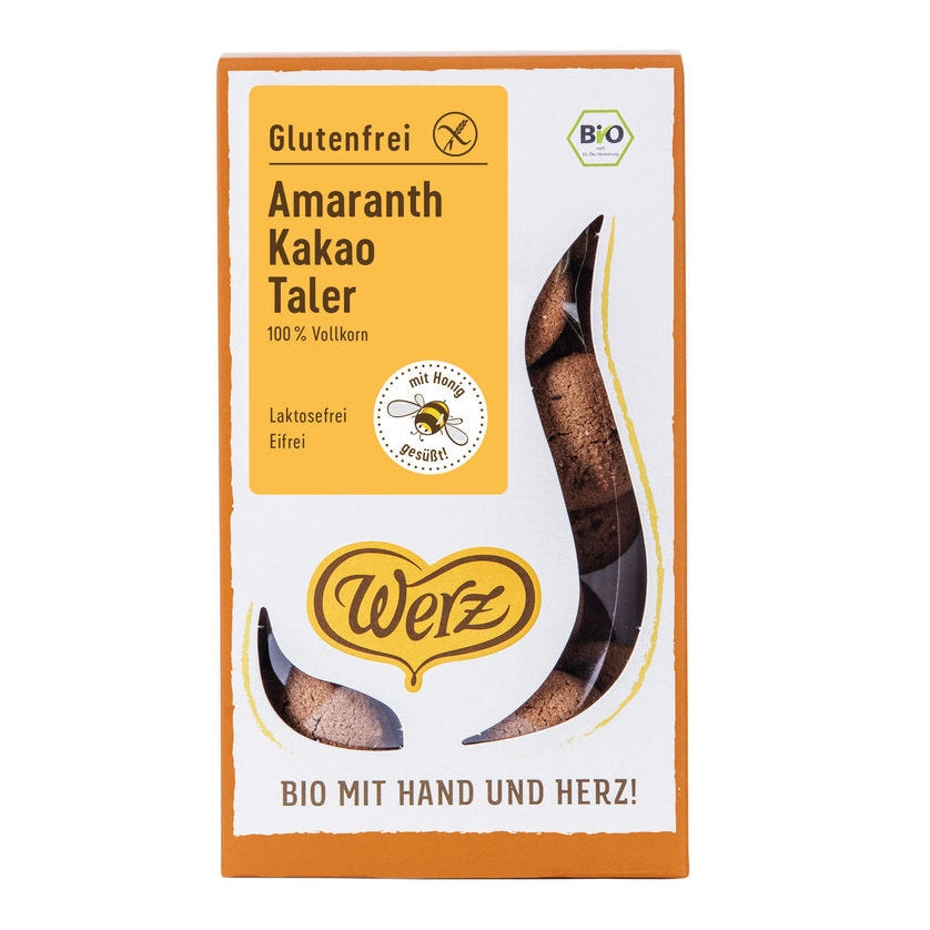 Naturkornmühle Werz Amaranth Kakao Taler, 4-Korn Vollkornkekse, glutenfrei, 125g - firstorganicbaby