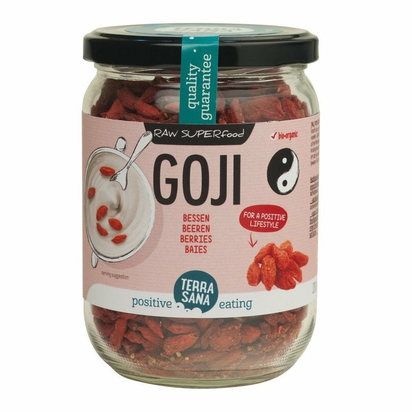 Raw goji berries are also referred to as "happy berries". They are delicious, have a firm bite and taste like a mixture of cranberry and cherry. A organic superfood that makes you happy!
