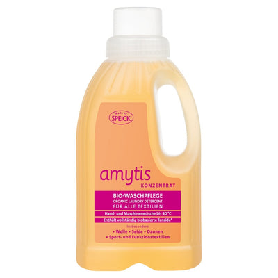 Amytis was developed especially for all textiles from natural protein fibers, such as wool, silk, angora, lama hair, Mohair, cashmere, washable down and sports and functional textiles. It cares for the fibers particularly gently, protects the colors and is gently to the skin. Particularly suitable for hand washing. Amytis is pH-neutral, does not dry out the skin and rinses clean without leaving irritating residues. Very economical in use: 0.5 liters are enough for 30 machine washes.